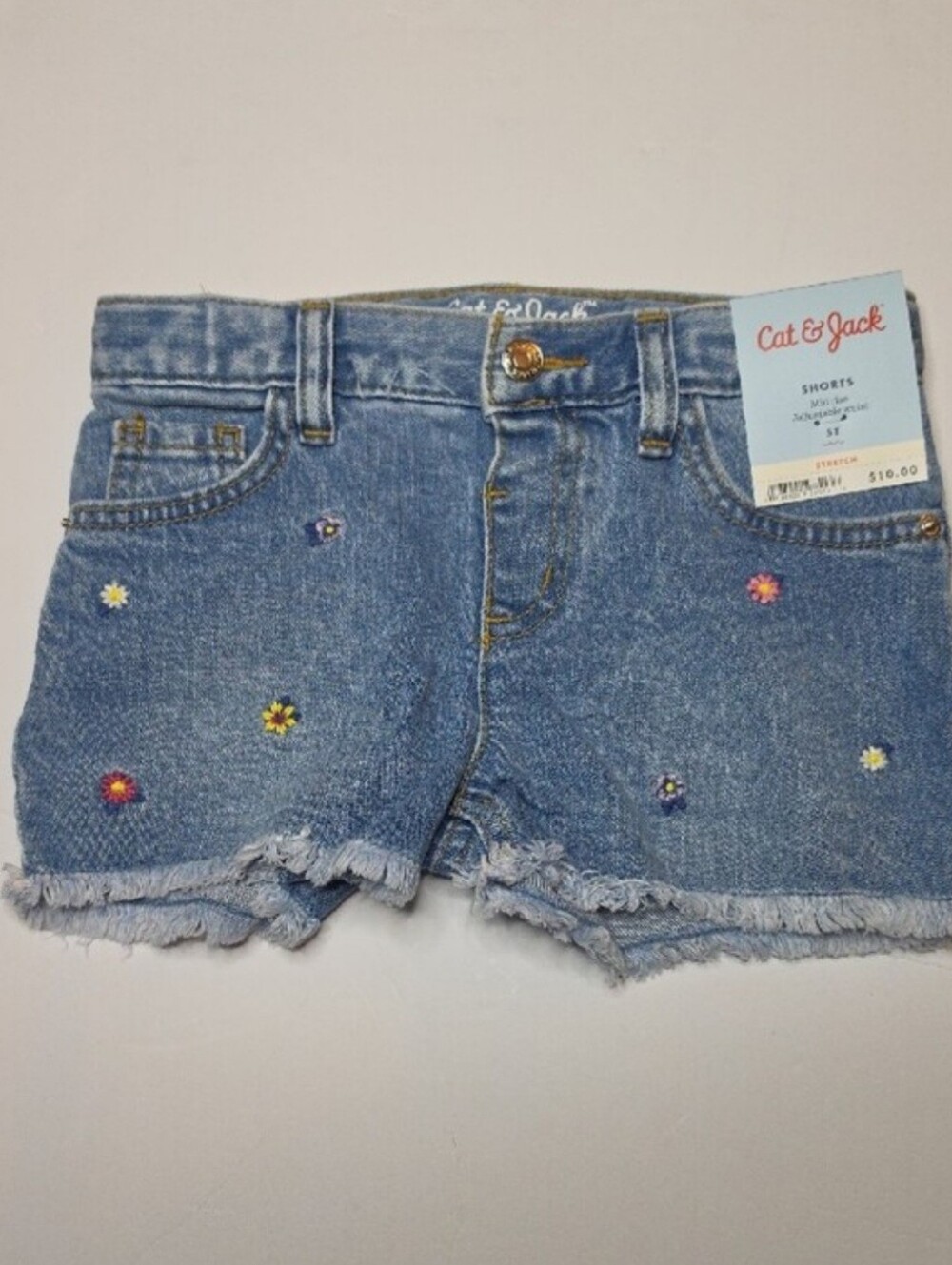 Cat & Jack Light Blue Denim Shorts with Multicolor Floral Embroidery